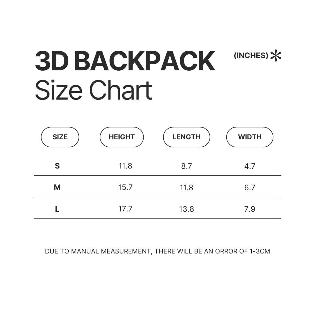 3D Backpack Size Chart - Captain Tsubasa Store