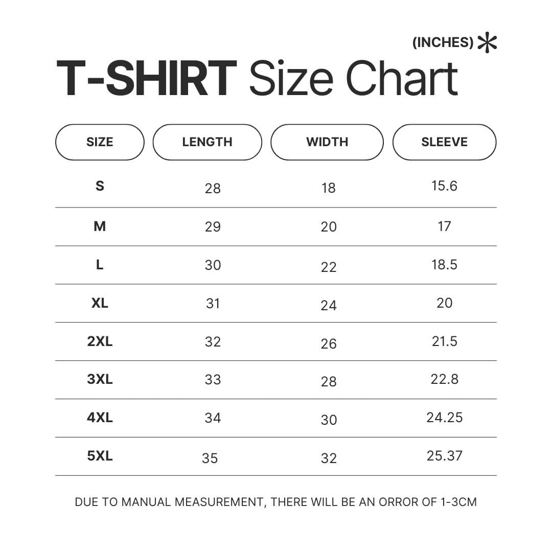 T shirt Size Chart - Captain Tsubasa Store