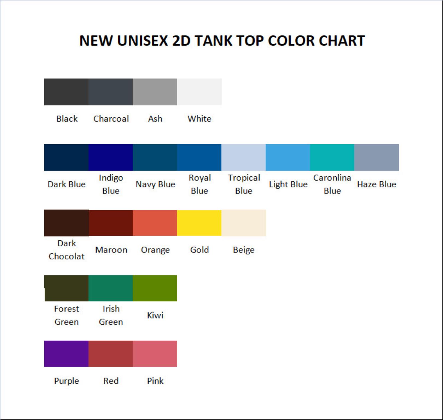 tank top color chart - Captain Tsubasa Store
