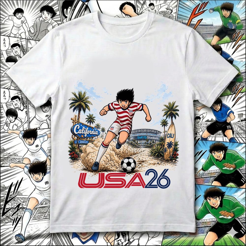 USA Captain Tsubasa Anime Soccer Shirt 06, USA 2026 World Cup Tee